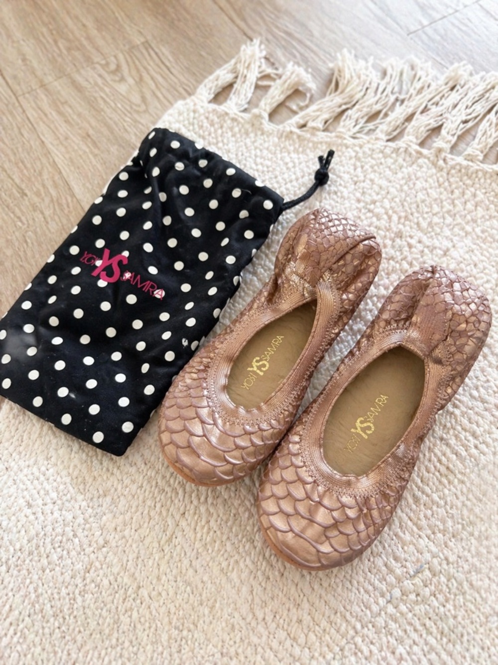 Yosi Samra Metallic Rose Gold Foldable Ballet Flats - Sammie
